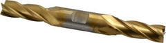 Cleveland - 17/32", 1-3/8" LOC, 5/8" Shank Diam, 5" OAL, 4 Flute, High Speed Steel Square End Mill - Double End, TiN Finish, Spiral Flute, 30° Helix, Centercutting, Right Hand Cut, Right Hand Flute, Series HD-4C - Exact Tool & Supply