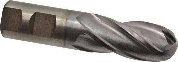 Cleveland - 1" Diam, 2" LOC, 4 Flute High Speed Steel Ball End Mill - TiCN Finish, Single End, 4-1/2" OAL, 1" Shank Diam, Spiral Flute - Exact Tool & Supply