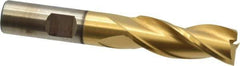 Cleveland - 9/16", 1-3/8" LOC, 1/2" Shank Diam, 3-3/8" OAL, 3 Flute, High Speed Steel Square End Mill - Single End, TiN Finish, Spiral Flute, 30° Helix, Centercutting, Right Hand Cut, Right Hand Flute, Series HG-3 - Exact Tool & Supply