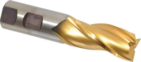 Cleveland - 1", 2" LOC, 1" Shank Diam, 4-1/2" OAL, 3 Flute, High Speed Steel Square End Mill - Single End, TiN Finish, Spiral Flute, 30° Helix, Centercutting, Right Hand Cut, Right Hand Flute, Series HG-3 - Exact Tool & Supply