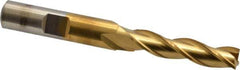 Cleveland - 5/16", 1-3/8" LOC, 3/8" Shank Diam, 3-1/8" OAL, 3 Flute, High Speed Steel Square End Mill - Single End, TiN Finish, Spiral Flute, 30° Helix, Centercutting, Right Hand Cut, Right Hand Flute, Series HG-3 - Exact Tool & Supply