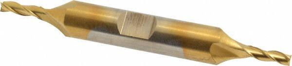 Cleveland - 1/8", 3/8" LOC, 3/8" Shank Diam, 3-1/16" OAL, 3 Flute, High Speed Steel Square End Mill - Double End, TiN Finish, Spiral Flute, 30° Helix, Centercutting, Right Hand Cut, Right Hand Flute, Series HD-3 - Exact Tool & Supply