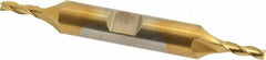Cleveland - 1/8", 3/8" LOC, 3/8" Shank Diam, 3-1/16" OAL, 3 Flute, High Speed Steel Square End Mill - Double End, TiN Finish, Spiral Flute, 30° Helix, Centercutting, Right Hand Cut, Right Hand Flute, Series HD-3 - Exact Tool & Supply