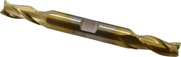 Cleveland - 5/16", 3/4" LOC, 3/8" Shank Diam, 3-1/2" OAL, 3 Flute, High Speed Steel Square End Mill - Double End, TiN Finish, Spiral Flute, 30° Helix, Centercutting, Right Hand Cut, Right Hand Flute, Series HD-3 - Exact Tool & Supply