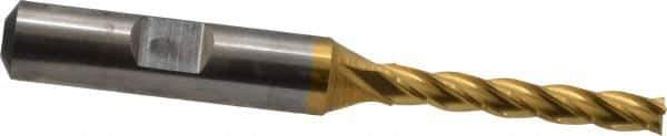 Cleveland - 3/16", 1-1/4" LOC, 3/8" Shank Diam, 3-1/16" OAL, 4 Flute, High Speed Steel Square End Mill - Single End, TiN Finish, Spiral Flute, 30° Helix, Centercutting, Right Hand Cut, Right Hand Flute, Series HG-4C - Exact Tool & Supply