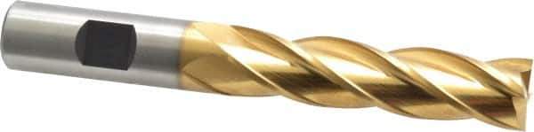 Cleveland - 5/8", 2-1/2" LOC, 5/8" Shank Diam, 4-5/8" OAL, 4 Flute, High Speed Steel Square End Mill - Single End, TiN Finish, Spiral Flute, 30° Helix, Centercutting, Right Hand Cut, Right Hand Flute, Series HG-4C - Exact Tool & Supply