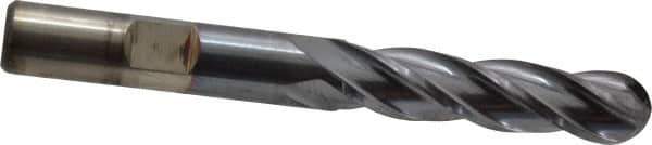 Cleveland - 3/8" Diam, 3/4" LOC, 4 Flute High Speed Steel Ball End Mill - TiCN Finish, Single End, 2-1/2" OAL, 3/8" Shank Diam, Spiral Flute - Exact Tool & Supply