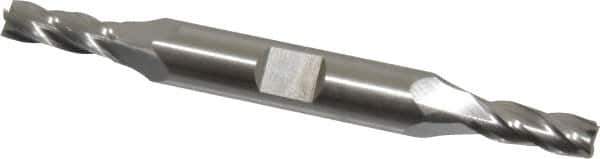 Cleveland - 15/64", 5/8" LOC, 3/8" Shank Diam, 3-3/8" OAL, 4 Flute, Cobalt Square End Mill - Double End, Uncoated, Spiral Flute, 30° Helix, Centercutting, Right Hand Cut, Right Hand Flute, Series HDC-4C - Exact Tool & Supply