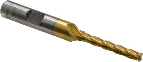 Cleveland - 5/16", 3/4" LOC, 3/8" Shank Diam, 3-1/2" OAL, 4 Flute, Cobalt Square End Mill - Double End, TiN Finish, Spiral Flute, 30° Helix, Centercutting, Right Hand Cut, Right Hand Flute, Series HDC-4C - Exact Tool & Supply