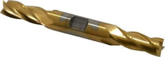 Cleveland - 7/16", 1" LOC, 1/2" Shank Diam, 4-1/8" OAL, 4 Flute, Cobalt Square End Mill - Double End, TiN Finish, Spiral Flute, 30° Helix, Centercutting, Right Hand Cut, Right Hand Flute, Series HDC-4C - Exact Tool & Supply