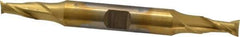 Cleveland - 1/4", 1/2" LOC, 3/8" Shank Diam, 3-3/8" OAL, 2 Flute, Cobalt Square End Mill - Double End, TiN Finish, Spiral Flute, 30° Helix, Centercutting, Right Hand Cut, Right Hand Flute, Series HDC-2 - Exact Tool & Supply