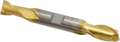 Cleveland - 1/2", 13/16" LOC, 1/2" Shank Diam, 4-1/8" OAL, 2 Flute, Cobalt Square End Mill - Double End, TiN Finish, Spiral Flute, 30° Helix, Centercutting, Right Hand Cut, Right Hand Flute, Series HDC-2 - Exact Tool & Supply