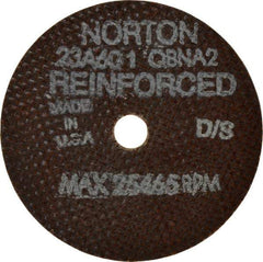 Norton - 3" 60 Grit Aluminum Oxide Cutoff Wheel - 0.035" Thick, 3/8" Arbor, 25,465 Max RPM, Use with Die Grinders - Exact Tool & Supply