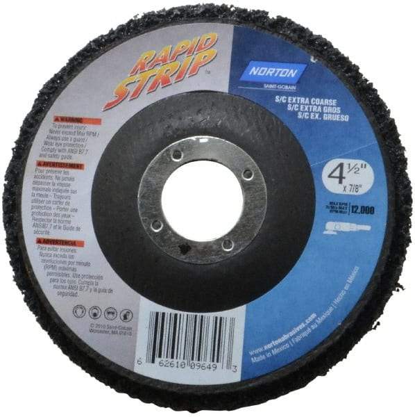 Norton - 4-1/2" Wheel Diam, 1/2" Wheel Thickness, 7/8" Arbor Hole, Type 27 Depressed Center Wheel - Silicon Carbide, 12,000 Max RPM, Compatible with Angle Grinder, Drill, Flexible Shaft Motor & Straight Shaft Grinder - Exact Tool & Supply