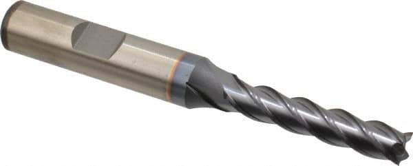 Cleveland - 1/4", 1-1/4" LOC, 3/8" Shank Diam, 3-1/16" OAL, 4 Flute, Powdered Metal Square End Mill - Single End, TiCN Finish, Spiral Flute, 37° Helix, Centercutting, Right Hand Cut, Right Hand Flute, Series PM-4 - Exact Tool & Supply
