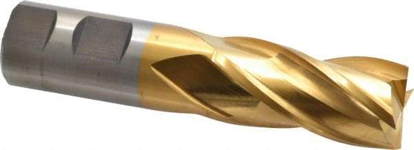 Cleveland - 1", 2" LOC, 1" Shank Diam, 4-1/2" OAL, 4 Flute, Powdered Metal Square End Mill - Single End, TiN Finish, Spiral Flute, 37° Helix, Centercutting, Right Hand Cut, Right Hand Flute, Series PM-4 - Exact Tool & Supply