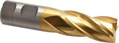 Cleveland - 1", 2" LOC, 1" Shank Diam, 4-1/2" OAL, 4 Flute, Powdered Metal Square End Mill - Single End, TiN Finish, Spiral Flute, 37° Helix, Centercutting, Right Hand Cut, Right Hand Flute, Series PM-4 - Exact Tool & Supply