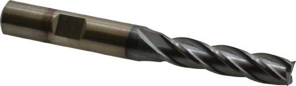 Cleveland - 5/16", 1-3/8" LOC, 3/8" Shank Diam, 3-1/8" OAL, 4 Flute, Cobalt Square End Mill - Single End, TiCN Finish, Spiral Flute, 30° Helix, Centercutting, Right Hand Cut, Right Hand Flute, Series HGC-4C - Exact Tool & Supply