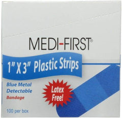 Medique - 3" Long x 1" Wide, General Purpose Self-Adhesive Bandage - Blue, Plastic Bandage, Metal Detectable - Exact Tool & Supply