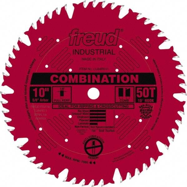 Freud - 10" Diam, 5/8" Arbor Hole Diam, 50 Tooth Wet & Dry Cut Saw Blade - Carbide-Tipped, Standard Round Arbor - Exact Tool & Supply