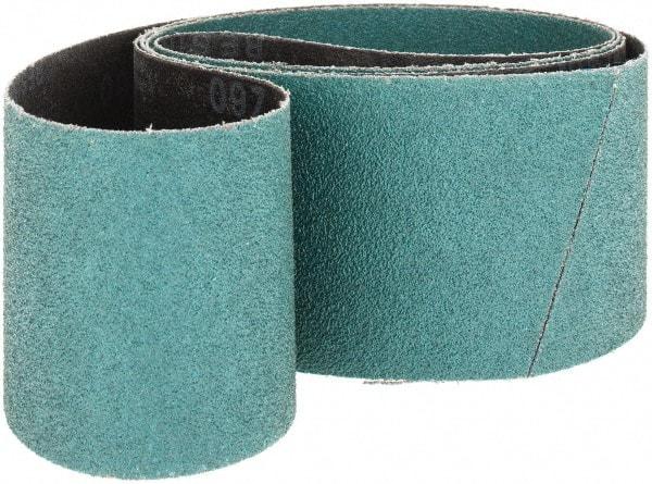 Made in USA - 3" Wide x 79" OAL, 60 Grit, Zirconia Alumina Abrasive Belt - Zirconia Alumina, Coarse, Coated, Y Weighted Cloth Backing, Wet/Dry - Exact Tool & Supply