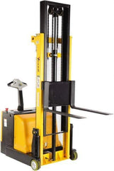 Vestil - 1,100 Lb Capacity, 118" Lift Height, Battery Powered Stacker - 1-3/16" Lowered Height, 30" Fork Length, 32-1/4" Overall Width - Exact Tool & Supply