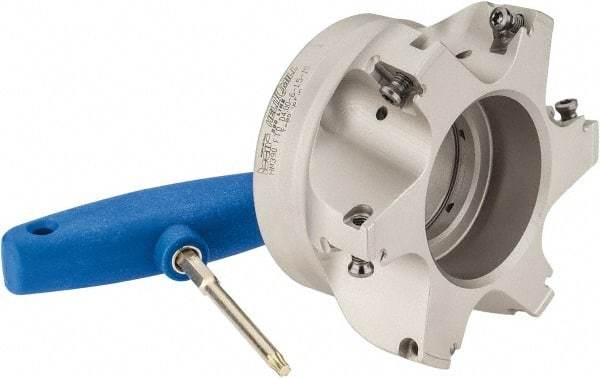 Iscar - 6 Inserts, 4" Cut Diam, 1-1/2" Arbor Diam, 0.512" Max Depth of Cut, Indexable Square-Shoulder Face Mill - 0/90° Lead Angle, 2" High, HM390 TDKT 1505 Insert Compatibility, Through Coolant, Series HeliIQMill - Exact Tool & Supply