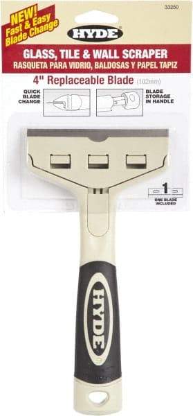 Hyde Tools - Stiff Carbon Steel 1-Edge Scraper - 4" Blade Width x 4" Blade Length, Plastic Handle - Exact Tool & Supply