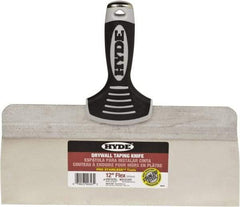 Hyde Tools - 12" Wide Spring Blade Stainless Steel Taping Knife - Flexible, Soft Grip Plastic Overmold Handle, 10-1/2" OAL - Exact Tool & Supply