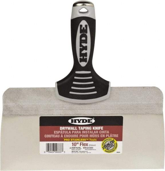 Hyde Tools - 10" Wide Spring Blade Stainless Steel Taping Knife - Flexible, Soft Grip Plastic Overmold Handle, 10-1/2" OAL - Exact Tool & Supply