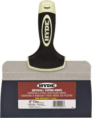Hyde Tools - 8" Wide Spring Blade Tempered Steel Taping Knife - Flexible, Soft Grip Plastic Overmold Handle, 10-1/2" OAL - Exact Tool & Supply