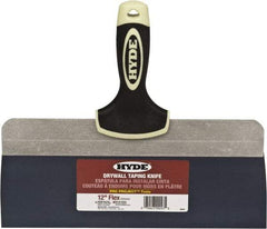 Hyde Tools - 12" Wide Spring Blade Tempered Steel Taping Knife - Flexible, Soft Grip Plastic Overmold Handle, 10-1/2" OAL - Exact Tool & Supply