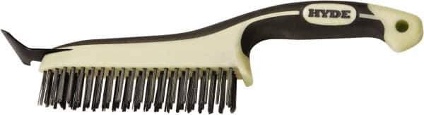 Hyde Tools - 20 Rows x 4 Columns Steel Scratch Brush - 6" Brush Length, 12-3/4" OAL, 1-1/8" Trim Length, Plastic with Rubber Overmold Ergonomic Handle - Exact Tool & Supply