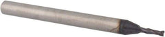Accupro - 0.047", 0.14" LOC, 1/8" Shank Diam, 1-1/2" OAL, 2 Flute, Solid Carbide Square End Mill - Single End, TiAlN Finish, Spiral Flute, 30° Helix, Centercutting, Right Hand Cut, Right Hand Flute - Exact Tool & Supply