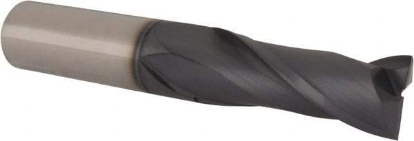 Accupro - 3/4", 2" LOC, 3/4" Shank Diam, 4-1/2" OAL, 2 Flute, Solid Carbide Square End Mill - Single End, TiAlN Finish, Spiral Flute, 30° Helix, Centercutting, Right Hand Cut, Right Hand Flute - Exact Tool & Supply