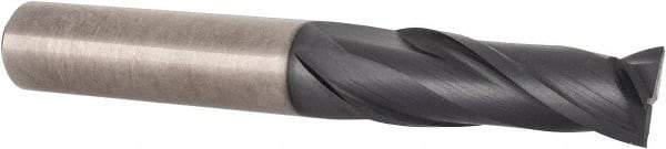 Accupro - 3/8", 1" LOC, 3/8" Shank Diam, 2-3/4" OAL, 2 Flute, Solid Carbide Square End Mill - Single End, TiAlN Finish, Spiral Flute, 30° Helix, Centercutting, Right Hand Cut, Right Hand Flute - Exact Tool & Supply