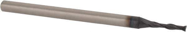 Accupro - 1/16", 5/16" LOC, 1/8" Shank Diam, 2" OAL, 2 Flute, Solid Carbide Square End Mill - Single End, TiAlN Finish, Spiral Flute, 30° Helix, Centercutting, Right Hand Cut, Right Hand Flute - Exact Tool & Supply