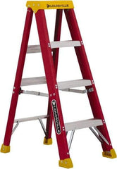 Louisville - 3 Steps, 4' High, Type IA Rating, Fiberglass Step Ladder - 300 Lb Capacity, 18-13/16" Base Width - Exact Tool & Supply