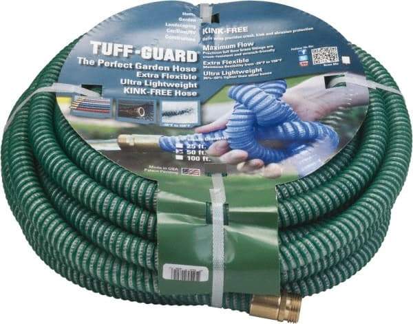 JGB Enterprises - 50' Long Garden Hose - 5/8" Diam, 5/8" GHT, Polypropylene, 100 psi, Hot Water Compatible, All Season, Green - Exact Tool & Supply