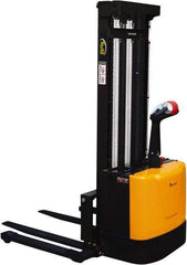 Vestil - 2,000 Lb Capacity, 118" Lift Height, Battery Powered Stacker - 2-1/8" Lowered Height, 42" Fork Length, 58" Overall Width - Exact Tool & Supply