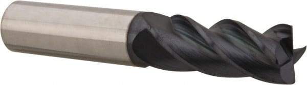 Accupro - 3/8", 4 Flute, Single End, Solid Carbide, 0.06" Corner Radius End Mill - 2-1/2" OAL, 37° Helix, Right Hand Flute, 1/2" LOC, Right Hand Cut - Exact Tool & Supply