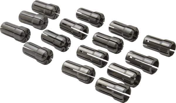 Parlec - 15 Piece, 1/8" to 9/16" Capacity, Double Angle Collet Set - Series DA100 - Exact Tool & Supply
