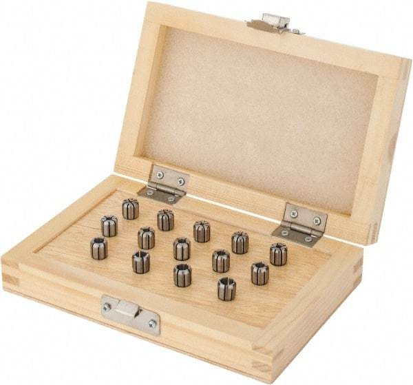 Parlec - 14 Piece, 3/64" to 1/4" Capacity, Double Angle Collet Set - Series DA300 - Exact Tool & Supply