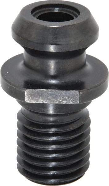Parlec - A Style, CAT50 Taper, 1-8 Thread, 45° Angle Radius, Standard Retention Knob - 2.3" OAL, 1.14" Knob Diam, 0.2" Flange Thickness, 1" from Knob to Flange, 1.031" Pilot Diam, 0.468" Coolant Hole, Through Coolant - Exact Tool & Supply