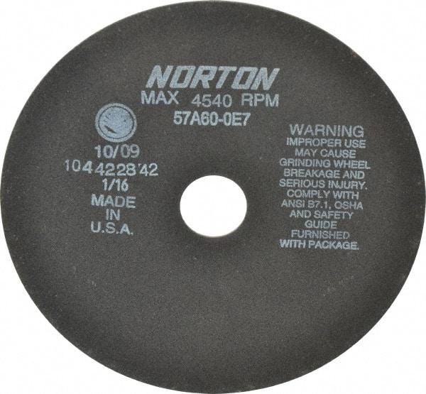 Norton - 8" 60 Grit Aluminum Oxide Cutoff Wheel - 1/16" Thick, 1-1/4" Arbor, 4,540 Max RPM, Use with Stationary Grinders - Exact Tool & Supply