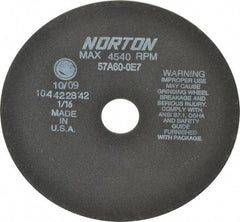 Norton - 8" 60 Grit Aluminum Oxide Cutoff Wheel - 1/16" Thick, 1-1/4" Arbor, 4,540 Max RPM, Use with Stationary Grinders - Exact Tool & Supply