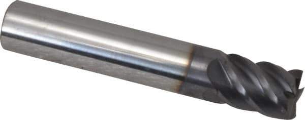 Niagara Cutter - 7/16", 9/16" LOC, 7/16" Shank Diam, 2-1/2" OAL, 5 Flute, Solid Carbide Square End Mill - Single End, TiAlN Finish, Spiral Flute, 45° Helix, Centercutting, Right Hand Cut, Right Hand Flute, Series S545 - Exact Tool & Supply