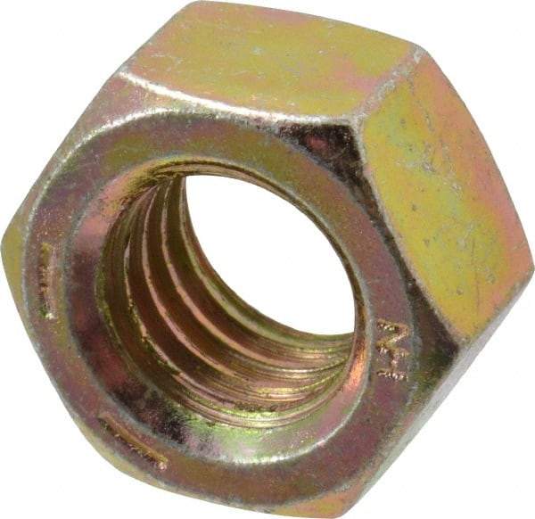 Value Collection - 1/2-13 UNC Steel Right Hand Hex Nut - 3/4" Across Flats, 7/16" High, Zinc Yellow Dichromate Finish - Exact Tool & Supply