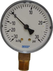 Wika - 2-1/2" Dial, 1/4 Thread, 30-0-30 Scale Range, Pressure Gauge - Lower Connection Mount, Accurate to 3-2-3% of Scale - Exact Tool & Supply
