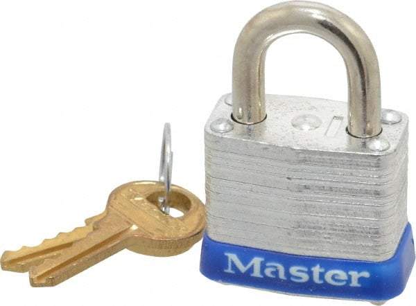 Master Lock - 9/16" Shackle Clearance, Keyed Different Padlock - 1/2" Shackle Width, 3/16" Shackle Diam, Brass - Exact Tool & Supply